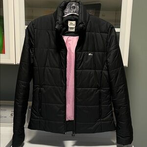 LACOSTE Women's Black Puffer Coat with Pink Lining - size 38 (Small)